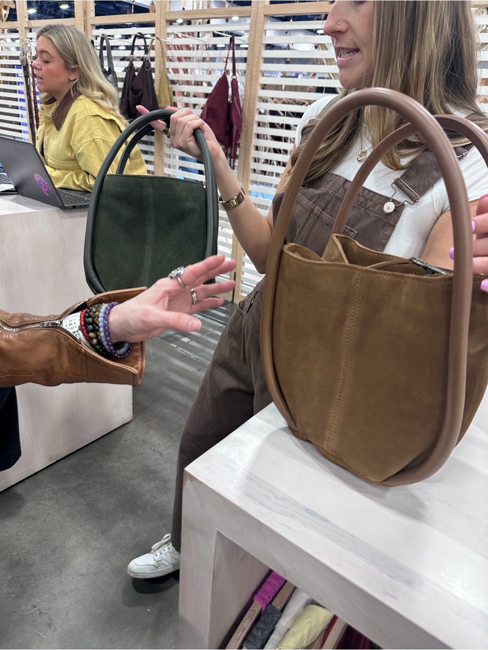 Suede Bucket Tote Handbag in Brown